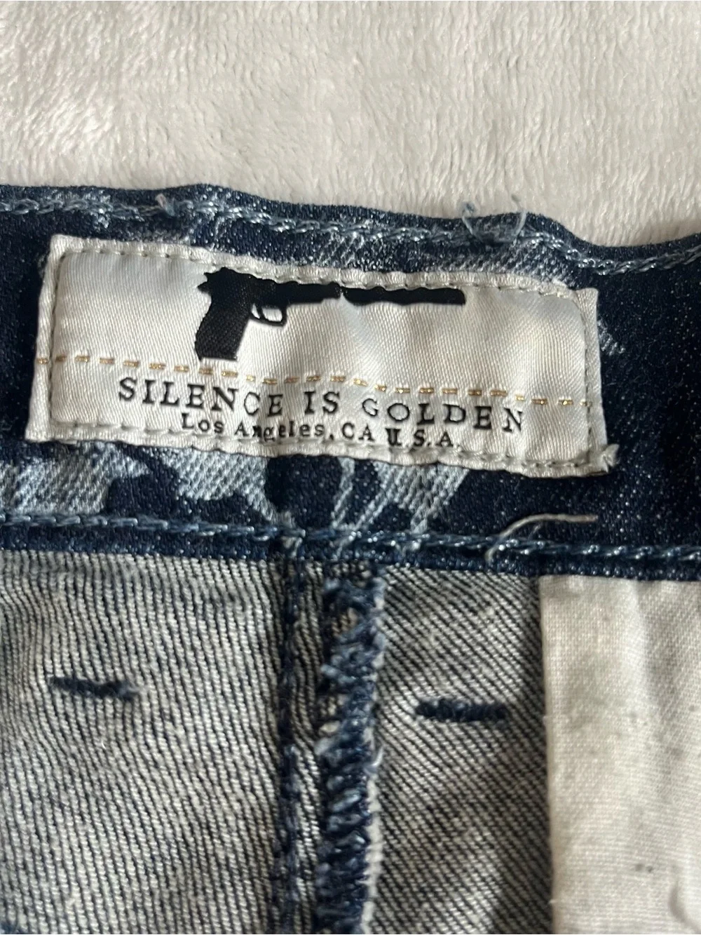 Silence Is Golden LA Men’s Blue White Floral Tapered Denim Jogger Pants Sz 34/30